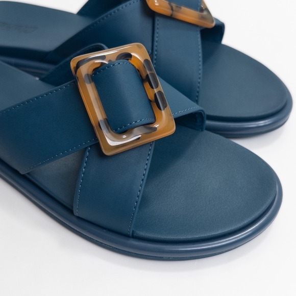 Olukai La'i Slide Sandals Women 8 Blue Tortoise Buckle Comfort Slip-On 31473-00 - Picture 8 of 16